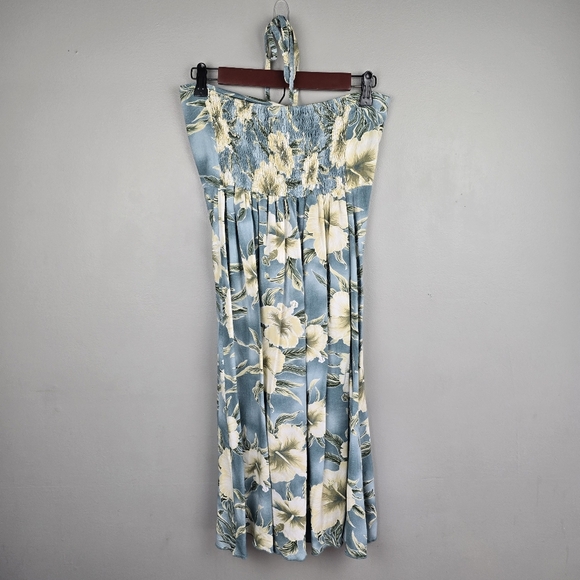 HAWAII Strapless‎ Halter Floral Tropical Dress Blue Womens Size L Beachy Boho - Picture 5 of 13